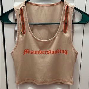 SHEIN Beige Crop Top with Orange Accents